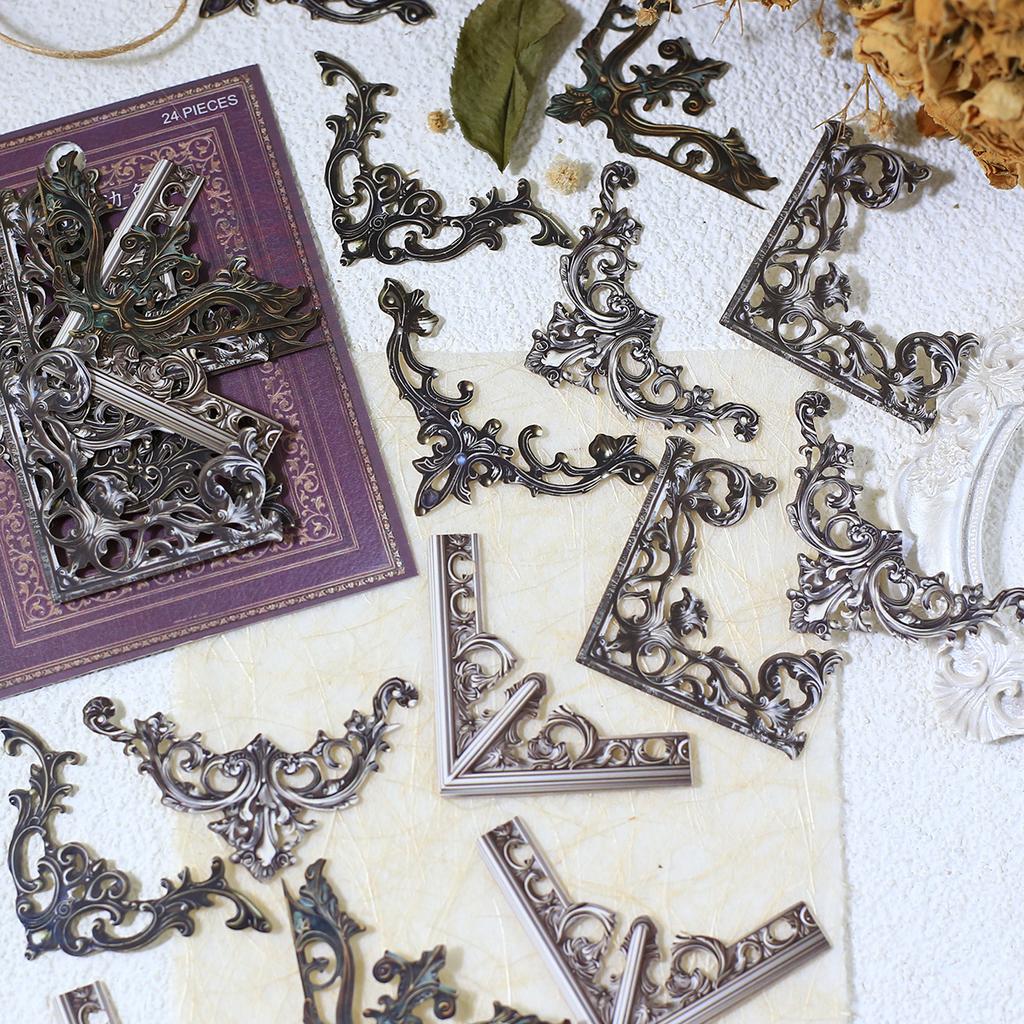Journamm 96Pcs/4pack Vintage Corner Decoration Sticker Paper Material for Scrapbooking Junk Journal Diary Collage Decor Supplies