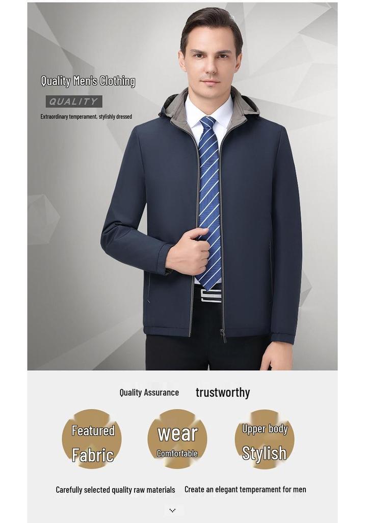 Men's Plus Size Double-sided Stand Collar Jacket - Business Casual Spring/Autumn Wear for Middle-aged Dads