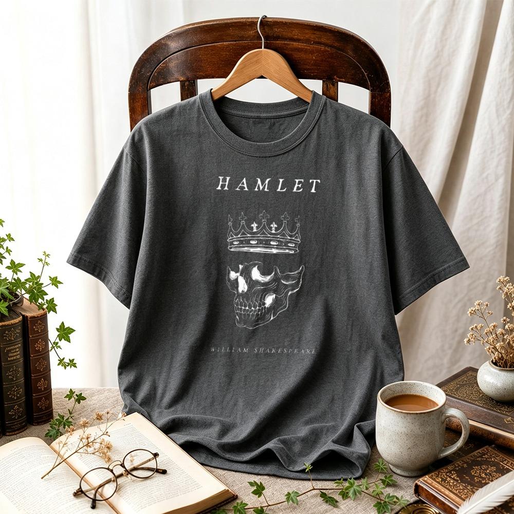 Women Hamlet Shakespeare Skull Crown Graphic T Shirt Academia Literary Book Lover Tee Vintage Reader Casual Literature Fan Tops