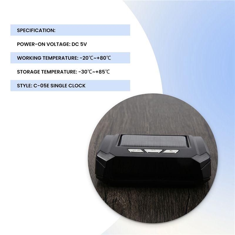 CACE-Car Solar Digital Clock With LCD Time Date In-Car Temperature Display For Outdoor Personal Car Part Decoration