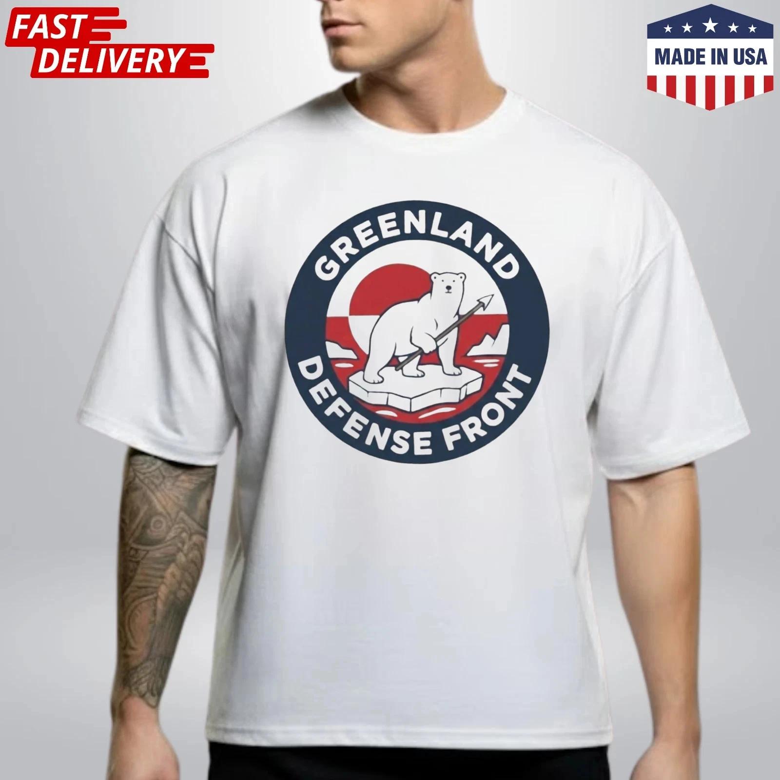 

Greenland Defense Front Bold Political Statement Funny T-Shirt S-5XL M
