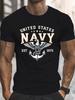 Navy Symbol T-Shirt-Short Sleeve, Round Neck, Lightweight Summer Casual