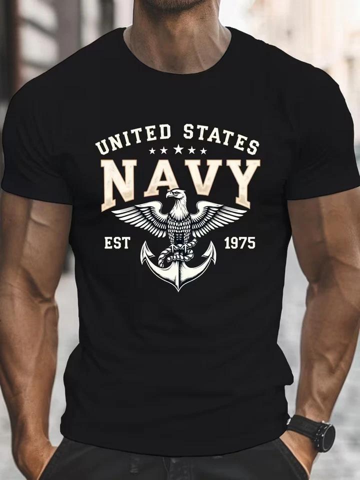 

Navy Symbol T-Shirt-Short Sleeve, Round Neck, Lightweight Summer Casual XL