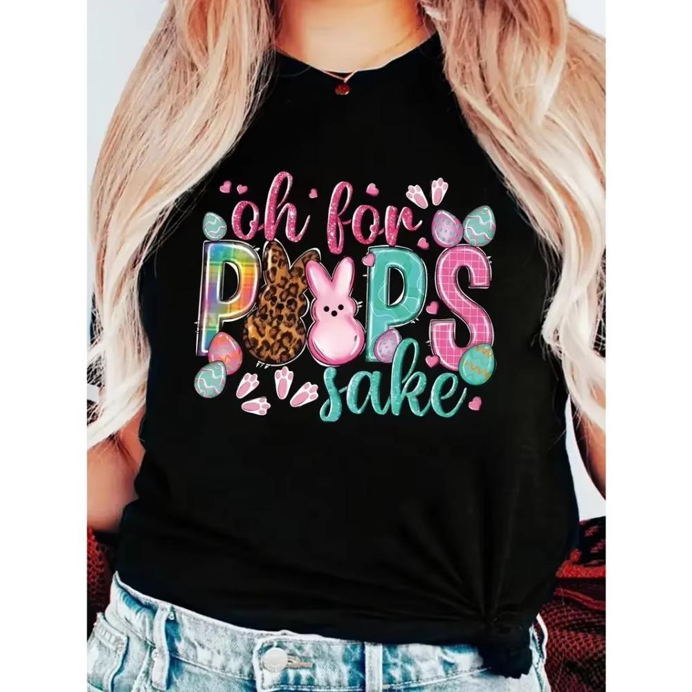 Plus Size Juneteenth Casual T-shirt Women's Plus Cartoon Figure & Letter Print Short Sleeve Round Neck Slight Stretch T-shirt