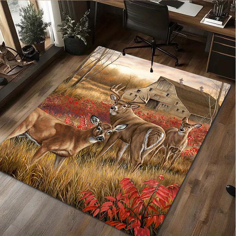 1Pc Animal Deer Print Rug - Home Decoration Carpet For Living Room Bedroom Flooring Computer Chair Area Rug