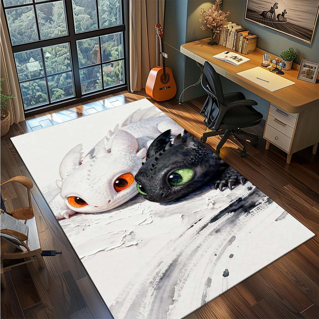 Black Dragon Rug Polyester Carpet Gothic Dragon Art Non Slip Floor Mat Living Room Bedroom Decor -QJY