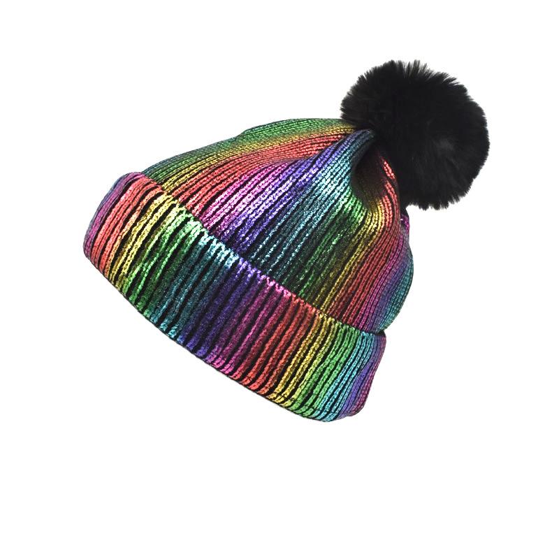 Shiny Beanie With Pom Pom Beanie Hat Pom Pom Beanie Silver For Winter Fashion Skiing Snowboarding
