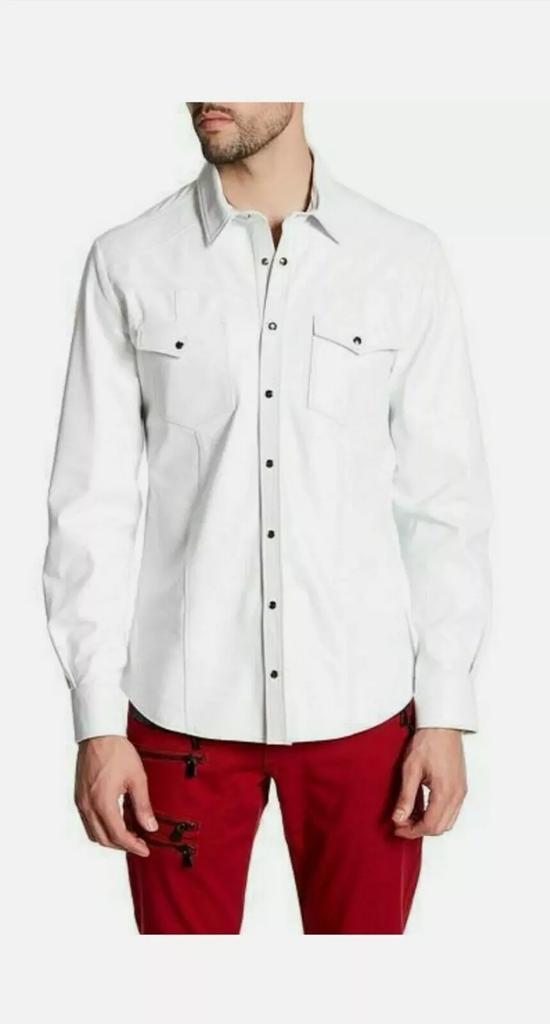 Formal Stylish Casual Men Shirt White Handmade Lambskin Leather