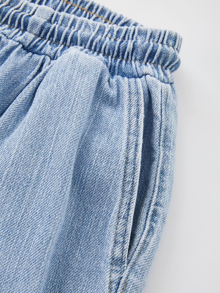 Icaruk Blue Washed Linen Elastic Waist Denim Shorts Dspt101