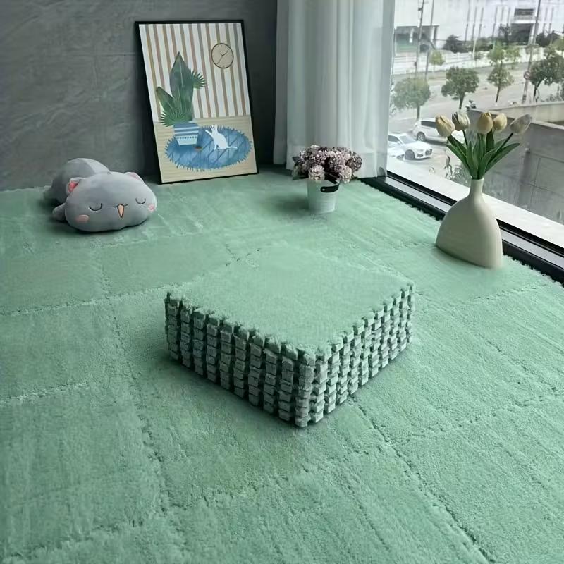 30x30cm EVA Foam Plush Interlocking Floor Mat Soft Carpet Tiles Play Mat Non-Slip Puzzle Rug for Home Living Room