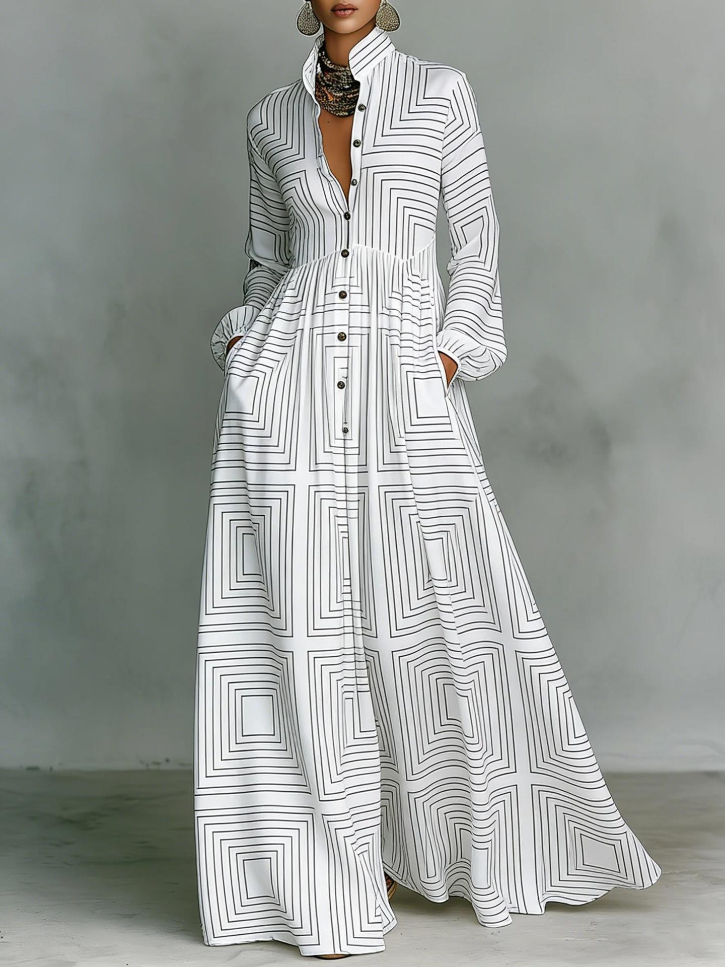 Women s Floral Print Maxi Shirt Dress Long Sleeve Button Front Casual Flowy Dress S