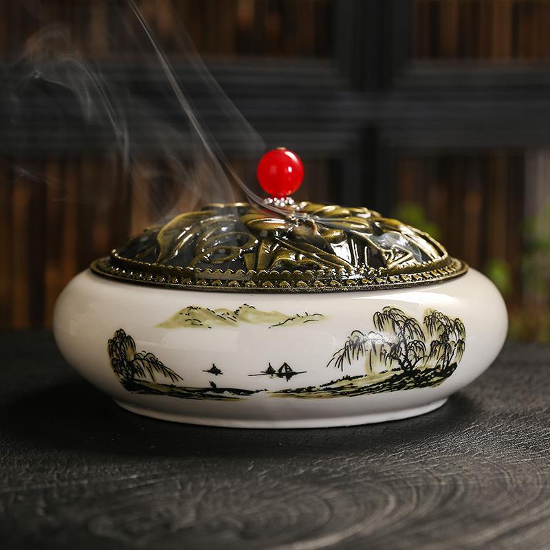 FY 12 Hours Coil Incense Burner Ceramic Applique Large Insence Holder Moxibustion Seal Cutting Mosquito Repellent Incense Base