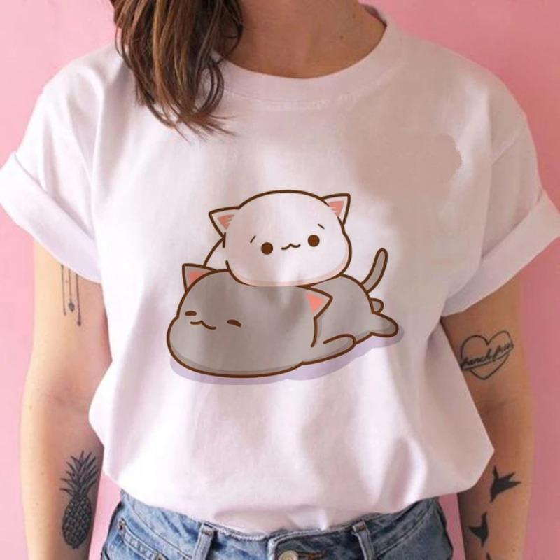 Peach Cat Peachcat Print Women T Shirt Girl Graphic Printed Fashion Harajuku 2023 Streewear Clothes Causal Female Y2K Tops Tee