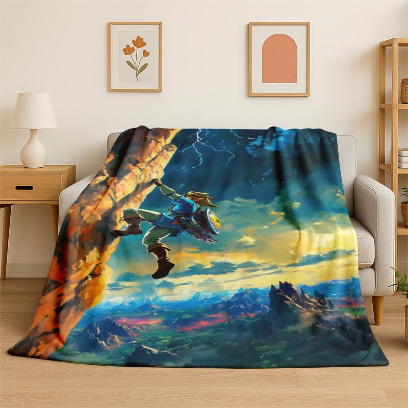 Classic Game ZZelda Cartoon Link Flannel Blanket Soft Warm Throw Blanket for Bedroom Living Room Bed Travel Camping Picnic