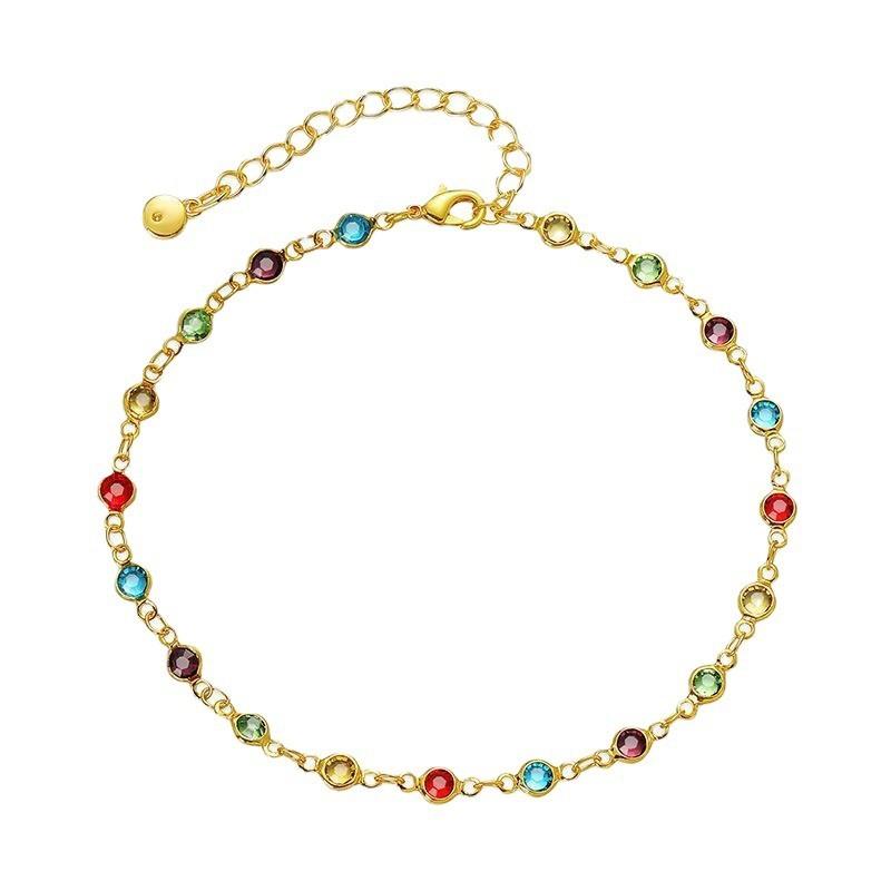 Gold Boho Rainbow Rhinestone Anklet for Women Summer Beach Beads Foot Chain Vocation Jewelry Gifts