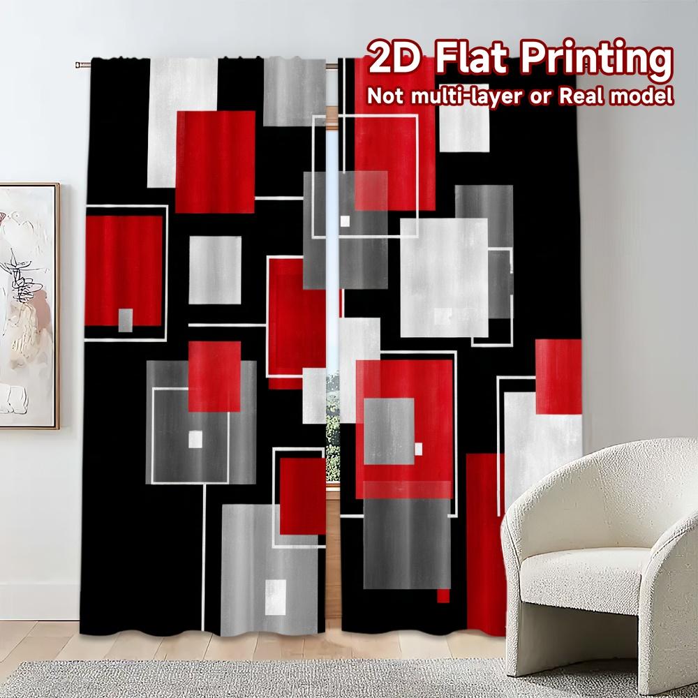 2D Flat Printing,JIT 2pcs, Curtains (Without Rod) Geometric Curtains Fashionable Popular Curtains Durable 100% Polyester Fabric