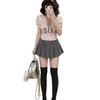 Women's College Style Bow Shirt & Pleated Skirt Set - Doll Collar, Short Sleeves, High Waist, Slimming, Trendy Summer Outfit