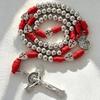 Paracord Rosary Red Rope Stainless Steel Beads St Michael Medal St Benedict Crucifix Jerusalem Cross Beads Prayer Rosar