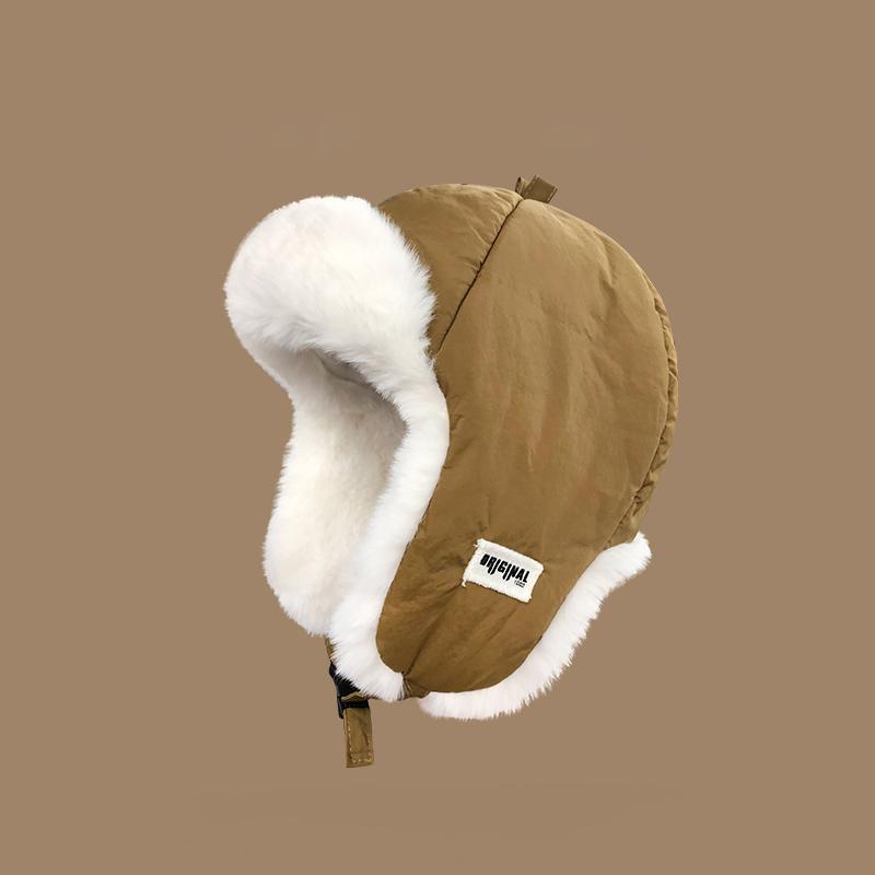 Retro Thickened Ear Protective Hat Windproof Plush Cycling Hat Korean Style Big Head Circumference Women Hat Ladies