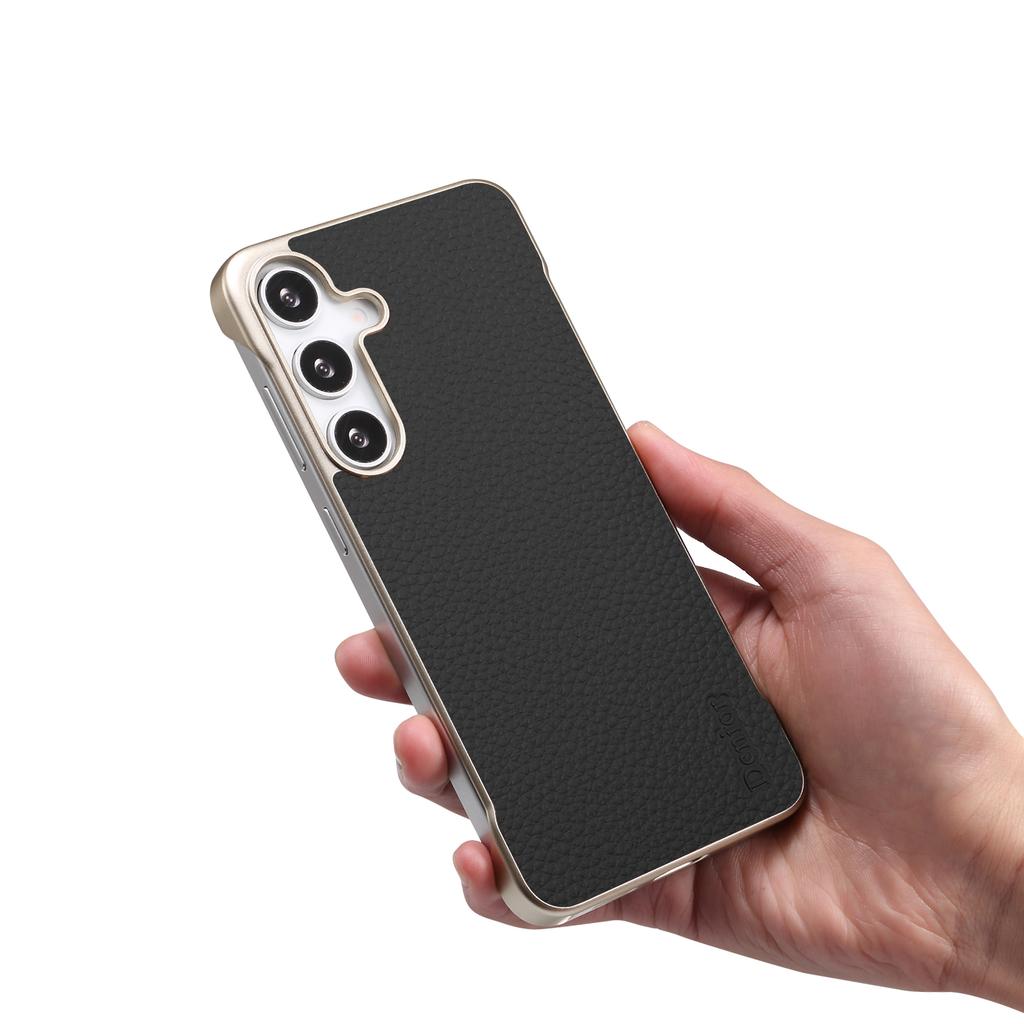 For Samsung Galaxy S25+ Magnetic Case Litchi Texture Genuine Cow Leather+PC Boardless Phone Cover