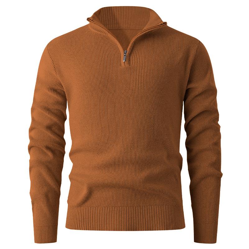 Jesienno-zimowy męski sweter w jednolitym kolorze Męska codzienna dopasowana koszulka bazowa Top z półzapięciem