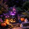 Halloween Party Dekorationen Solare Hexenstatue mit leuchtendem Kessel, Außen-Gartenlicht, Wetterbeständige Veranda-Deko Harz Dekorative Figur