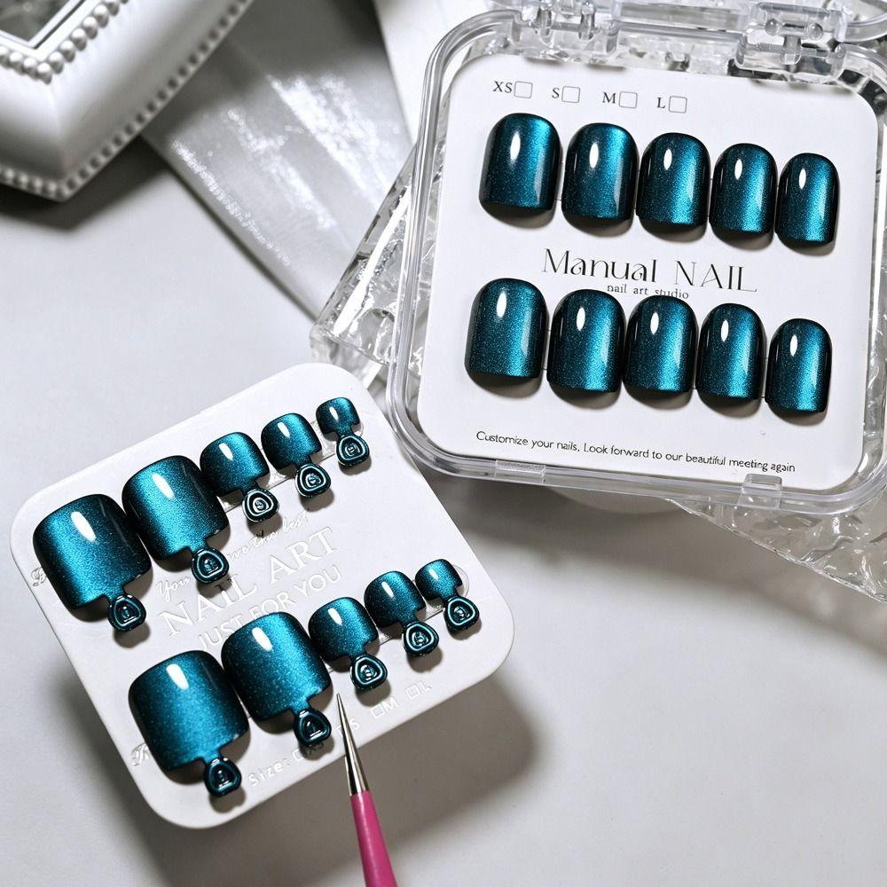 48Pcs Glossy Finish False Nails Set Short Square Shape Short Tip Toenail  For Fingernails & Toenails