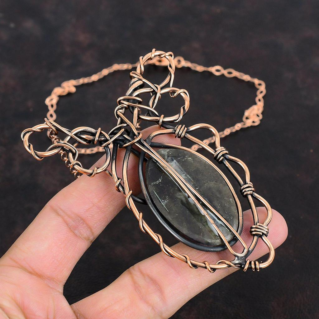 Iolite Sunstone Copper Necklace Wire Wrapped Necklace Gemstone Jewelry Adjustable Necklace Handmade Necklace For Gifts Unique Copper Jewelry