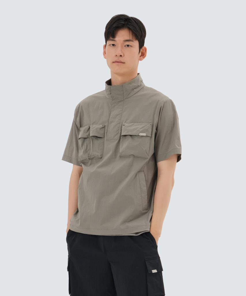 Snowpeak Apparel Root Stand Neck Short Sleeve Anorak (S25Mmran64) Khaki Gray