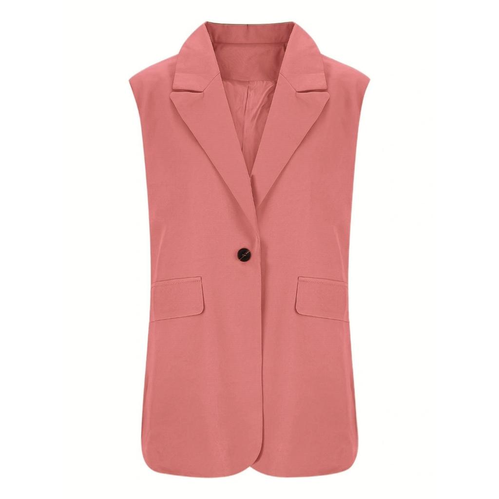 Women's Casual Solid Color Button Blazer Vest Outerwear