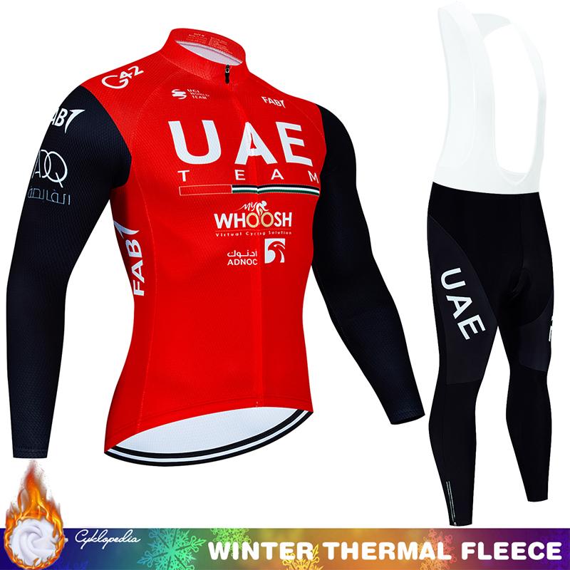 Cycling Jumper Men's Suit UAE Thermal Jersey Man Costume Bike Clothes Pro Team 2024 Winter Fleece Clothing Mtb Pants Blouse Bib