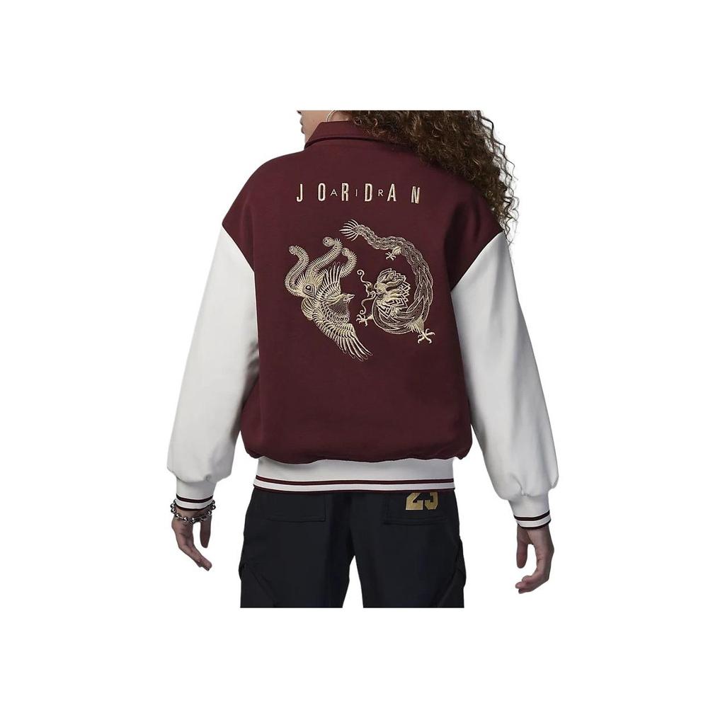 Jordan MJ Chinese New Year Color Block Numbered Crew Neck Casual Baseball Jacket Kids Jackets Dark-Team-Red HM3548-619