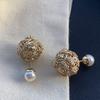 Round flower pearl stud earrings fashion court style retro temperament earrings high sense personalized earrings