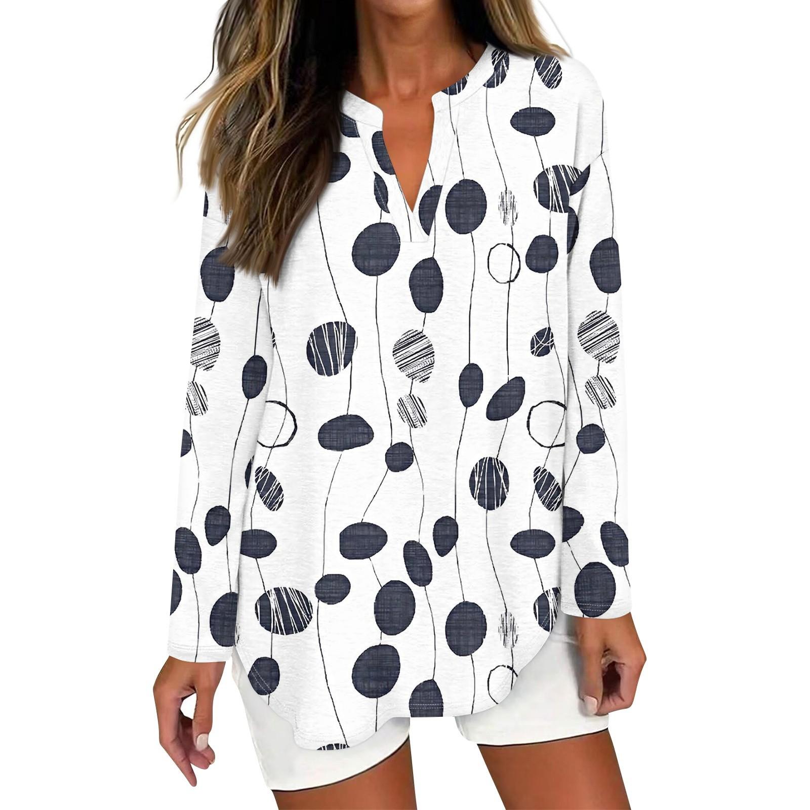 

Женская футболка с принтом, длинный рукав, повседневная, выходного дня, модная, базовая, с V-образным вырезом, изогнутым подолом, стандартный топ XL белый