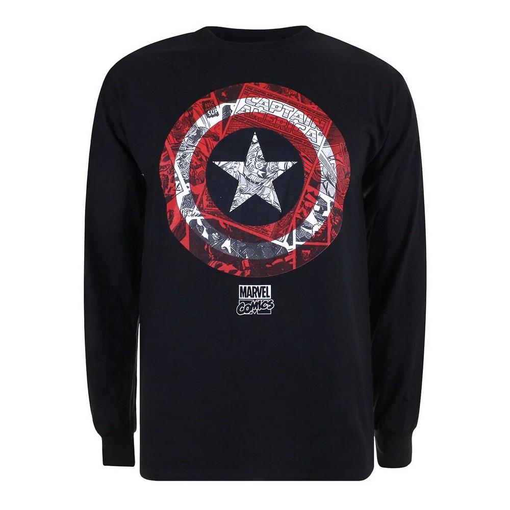 Marvel Comics Mens Captain America Shield Long-Sleeved T-Shirt