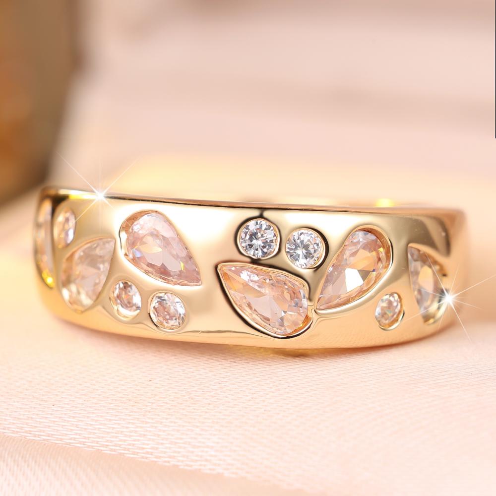 Luxury Wide Band Ring 2 Colors Available Teardrop Round Zircon Jewelry for Women Party