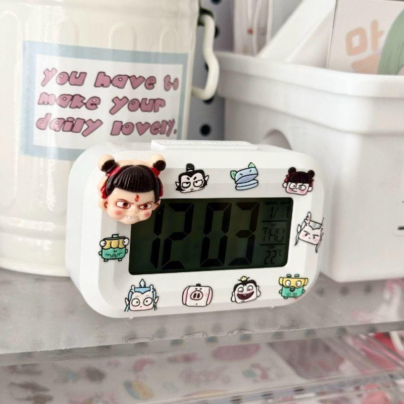 Cute Nezha Alarm Clock Luminous Bedside Clock Student Dormitory Timer Multifunctional Time Management Desktop Clock
