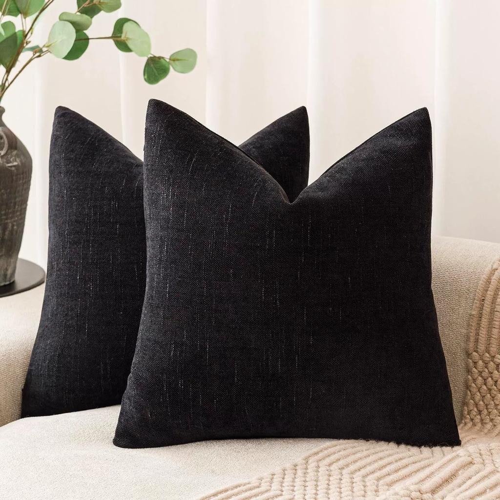 Pack of 2 Soft Textured Throw Pillow Covers Square Accent Solid Cushion Cover Cozy Farmhouse Pillow Case with Zippe for Couch