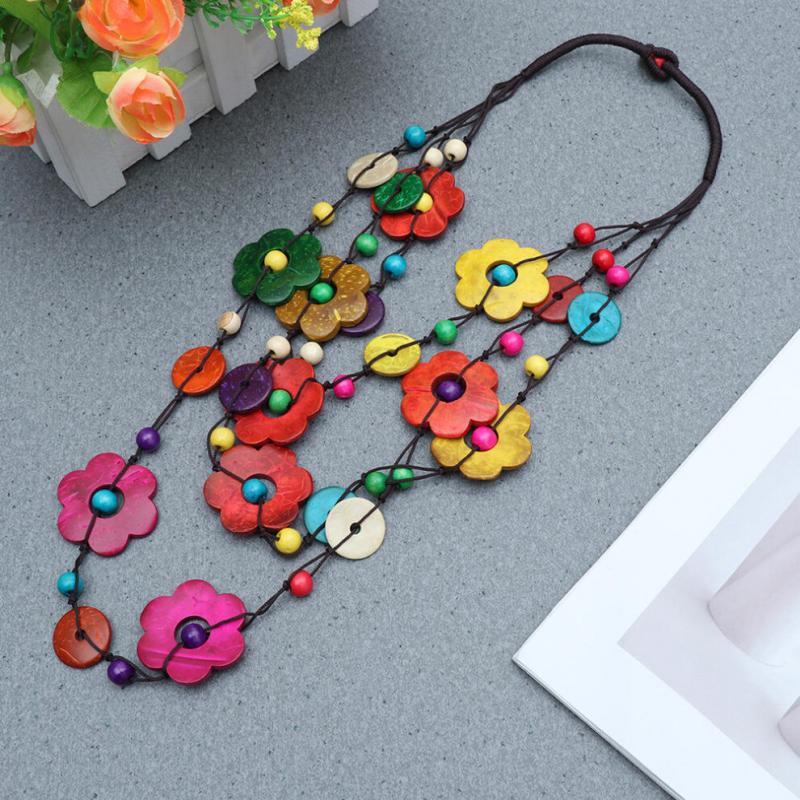 Bohemien Damenkette Ethnisch Retro Kokosnussperlen Bunt