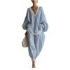 Women's Blue White Stripe Lace Loose Suit Casual Long-sleeved Wide-leg Pants Two-piece Set