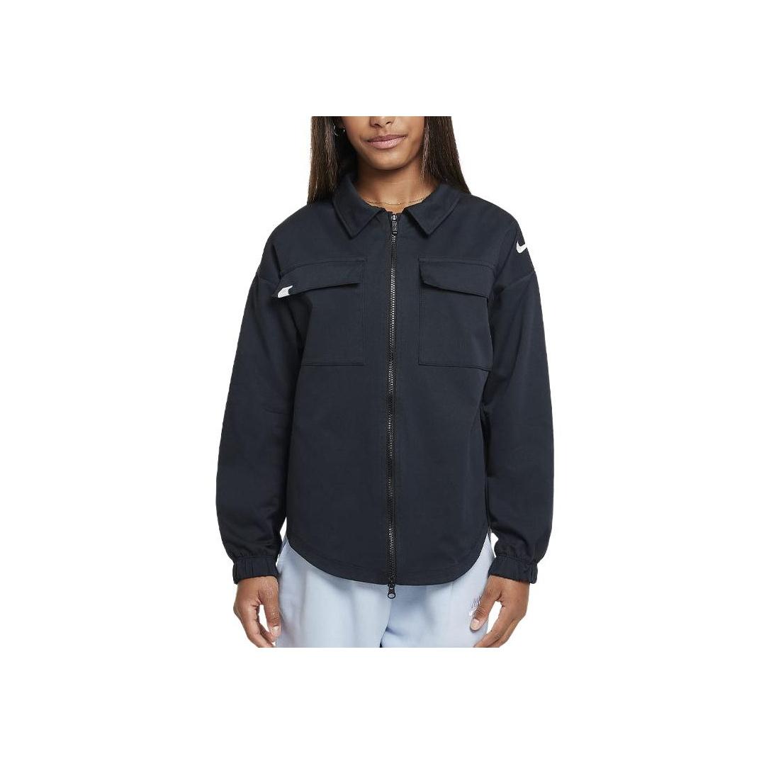 Nike Jacket Kids Logo Print Pocket Zipper Long Sleeve Kids Jackets Black FZ5552-010 S