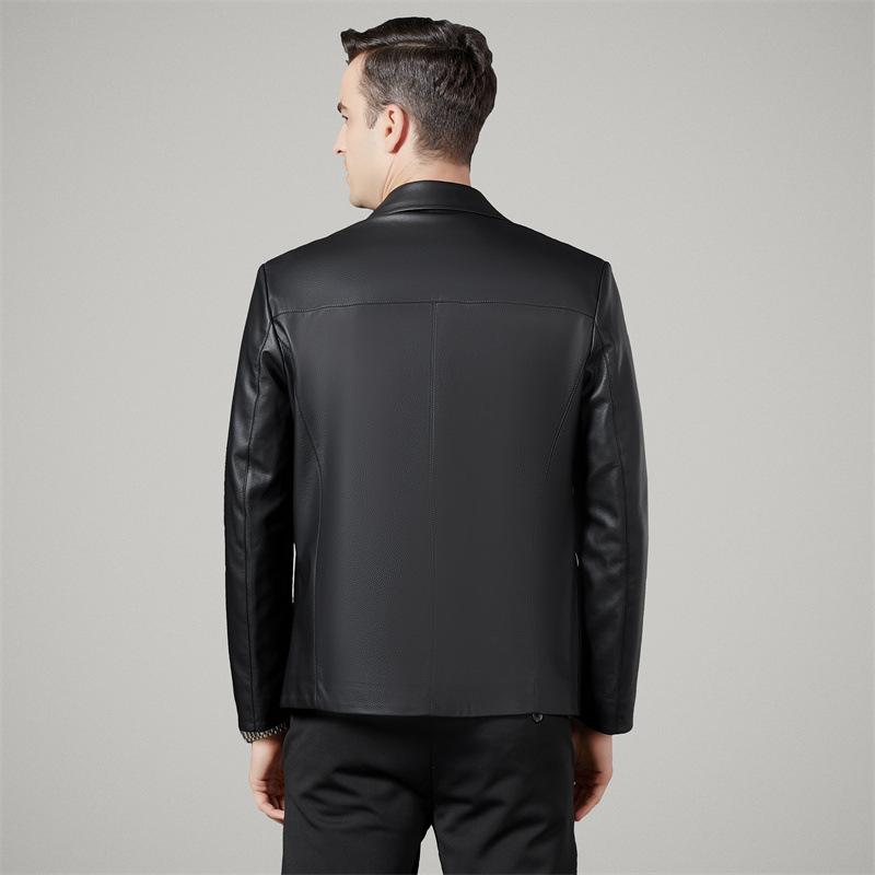 Autumn and Winter New Men's Leather Jacket Mid-sized Dad Wear Business Casual Simple Lapel Short Leather Jacket