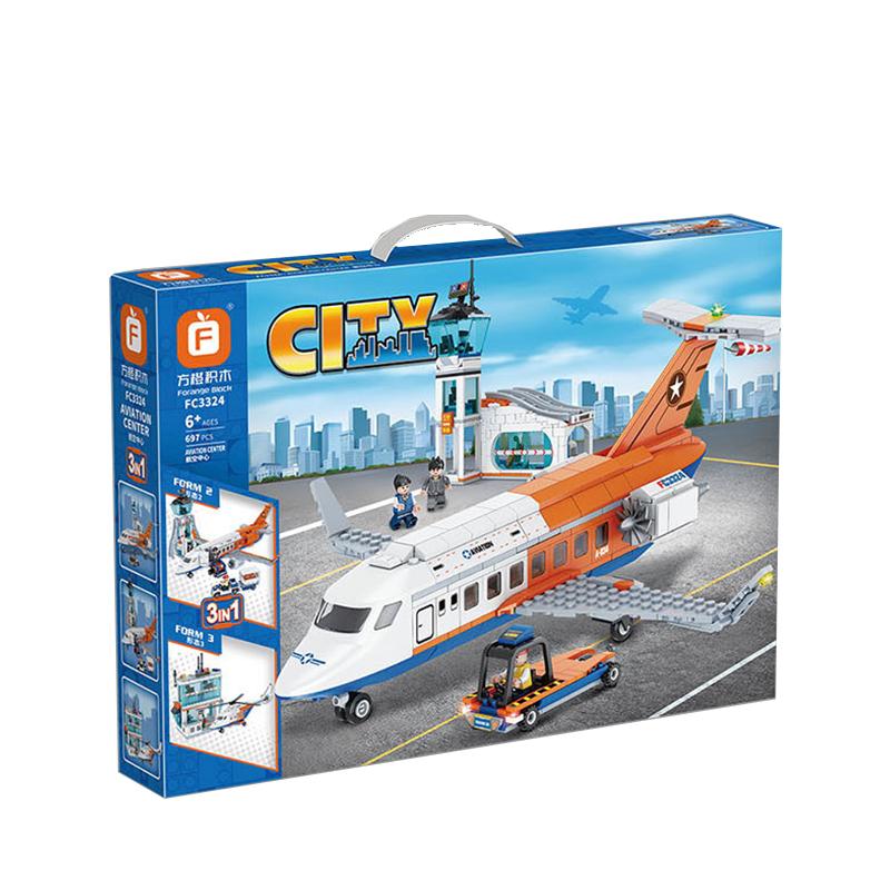 3-in-1 Stadt Flughafen Baustein Flugzeug Passagierterminal Personal Flugzeug Gepäckwagen Bus STEM Lernspielzeug Weihnachtsgeschenk