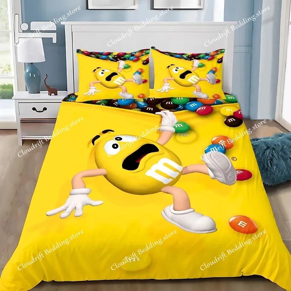 Exquisite 3D M&M Wallpaper Chocolate Digital Printing Bedding Set Duvet Cover Comforter Bed Adult Girls Boys Gift