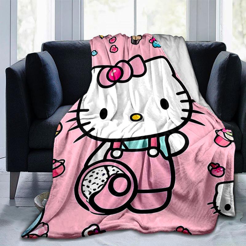 1pc Sweet Adventure Hello Kitty's Themed Cartoon Blanket, Seasonal Home Decor Gift for Family and Friend, Soft Throw Blanket Perfect for Couch or Bed,