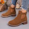 Autumn and winter new women's Martin boots elastic belt buckle round head square heel medium boots women's shoes