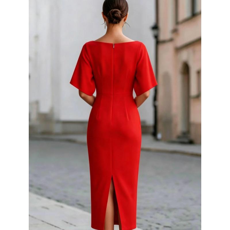 TIFICY Women's Fashion Summer Spring Solid Color Print 1/2 Sleeves One Shoulder High Waist Casual Dresses