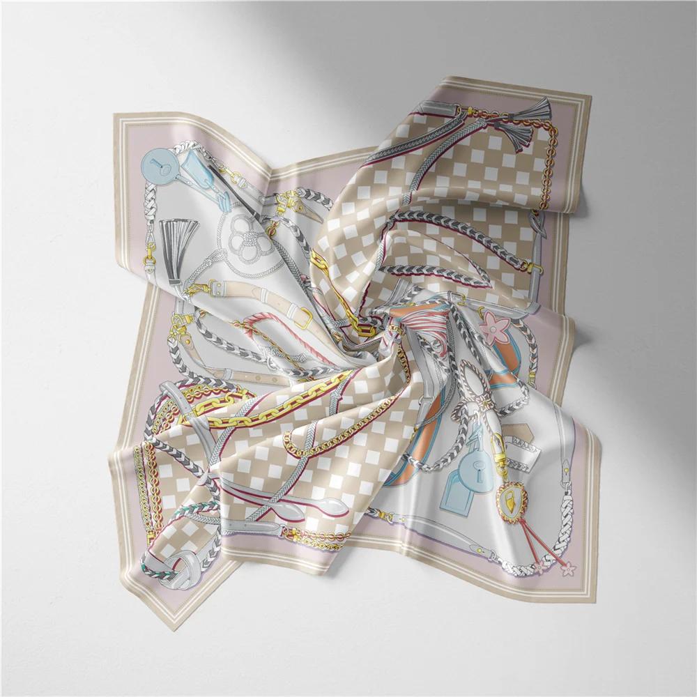 Twill Silk Scarf Woman Digital Printing Square Scarves Wraps Bandana Small Hijab Silk Foulards Tie Headband Neckerchief 53CM