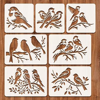 7 Sets of PET Craft Bird Painting Templates-Reusable Hummingbird On Tree Branch Stencil for Card Making,Wall,Fabric,Furniture