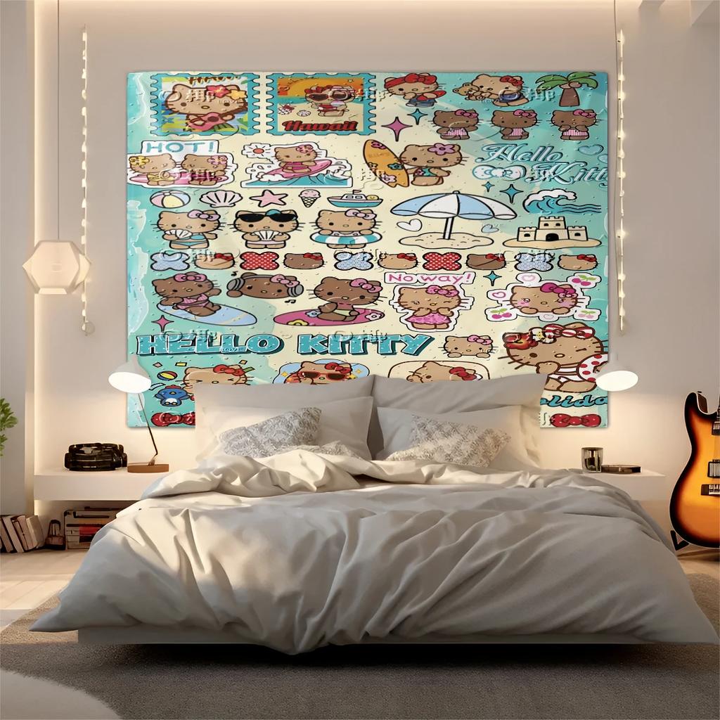 Hello Kitty Leopard Print Tapestry Kawaii Wall Hanging for Bedroom Dorm Decor